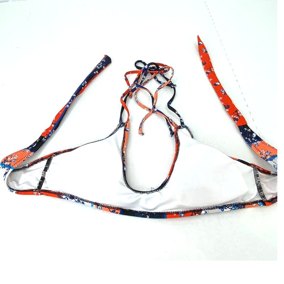 Bikini Top Junior Teens Large Floral Striped Swim Padded Halter String Swimsuit - Picture 5 of 5